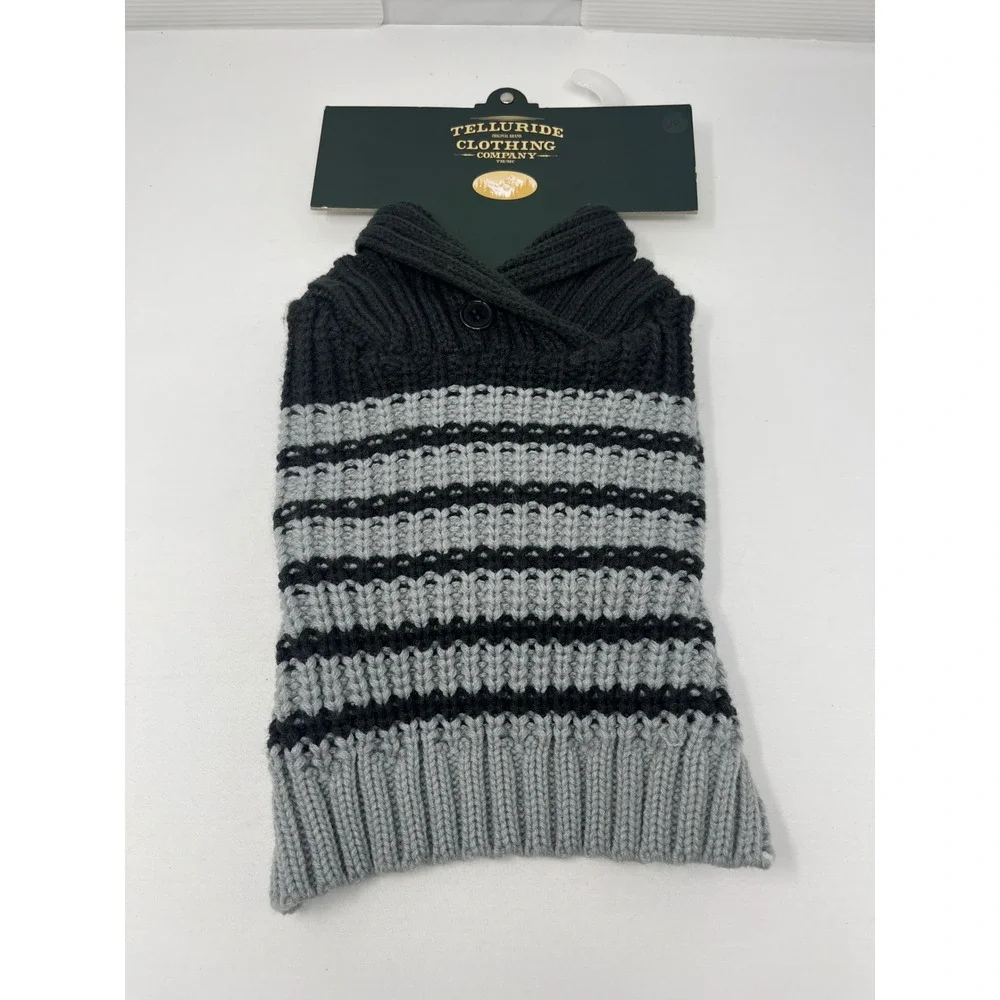 Telluride Clothing Company Dog Sweater Small Black Grey Striped Shawl Collar NWT
